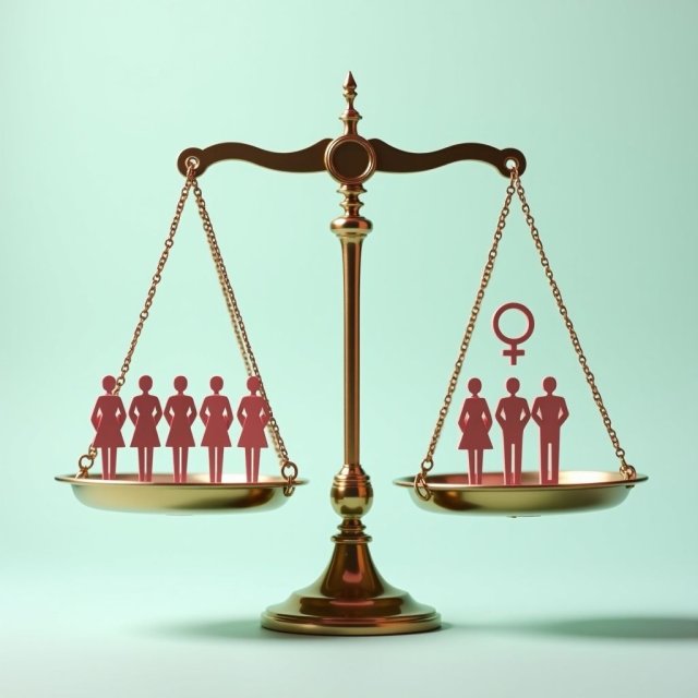 Una balanza de escala equilibra la recaudación de impuestos y el gasto público con el género.