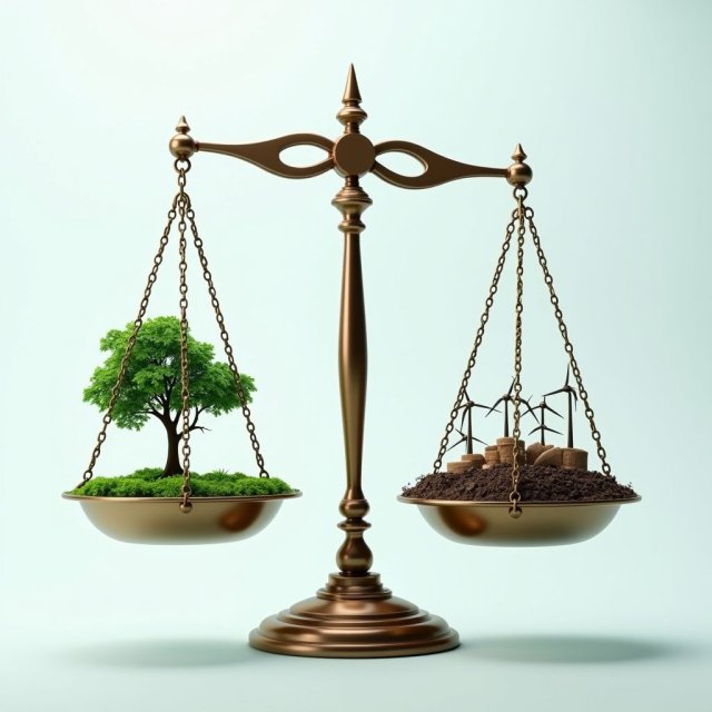 Una balanza de equilibrio con lados de mitigación y adaptación.