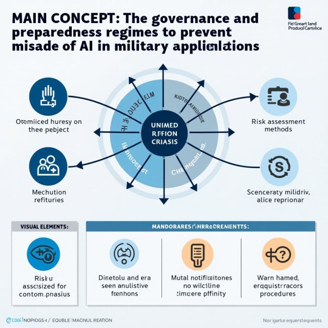 Diagrama que ilustra las fases de crisis militar de IA y métodos de evaluación de riesgos.