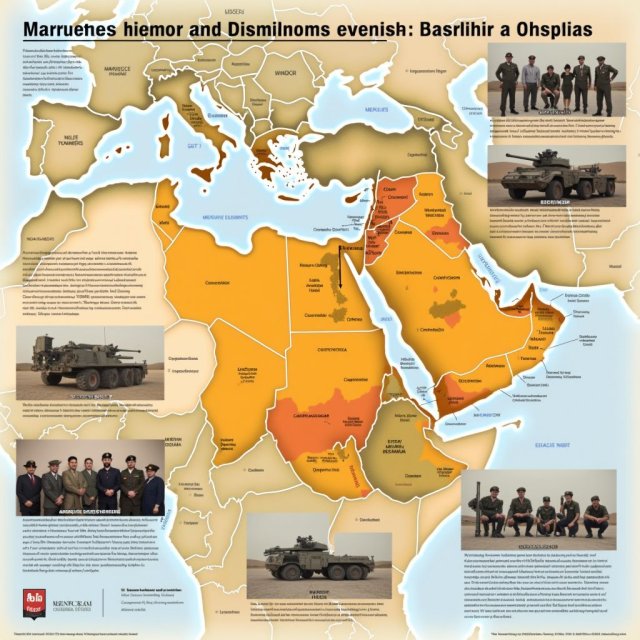 Los mapas y el equipo militar ilustran el control de Marruecos sobre Sáhara Occidental.