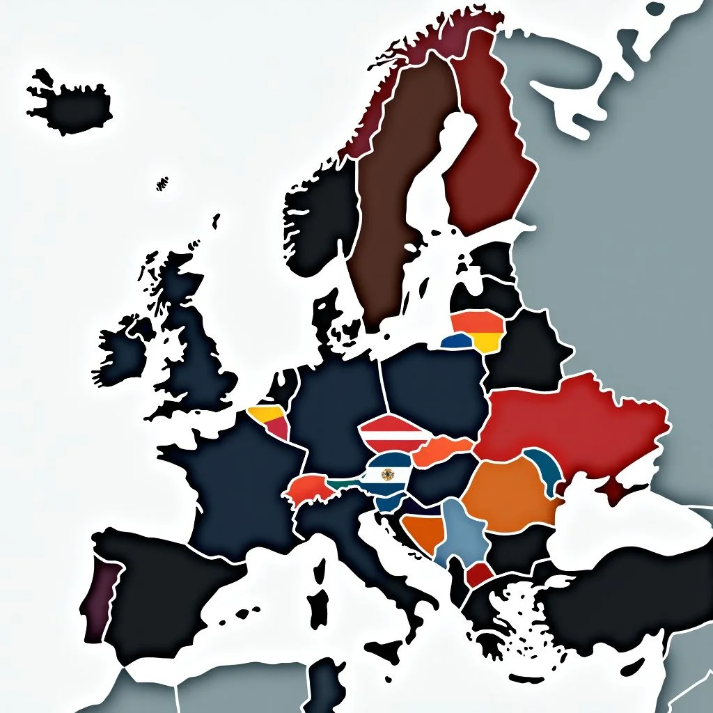 Una Europa dividida con banderas nacionales bloqueando caminos y un