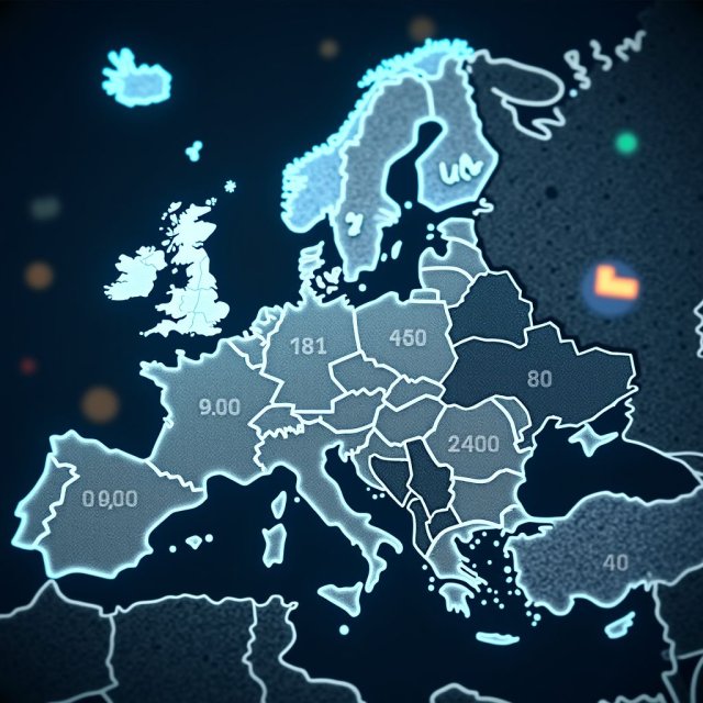 Un mapa de Europa con infraestructura energética interconectada y control.