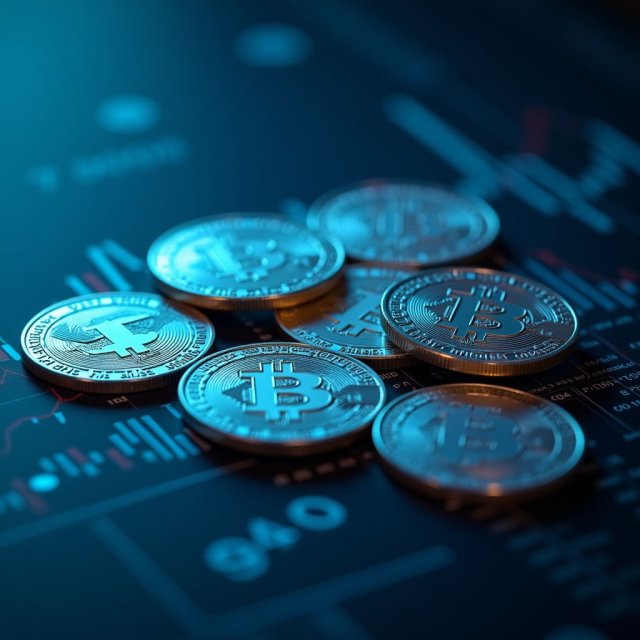 Gráficos de curvas de rendimiento y bonos del Tesoro con tokens digitales.
