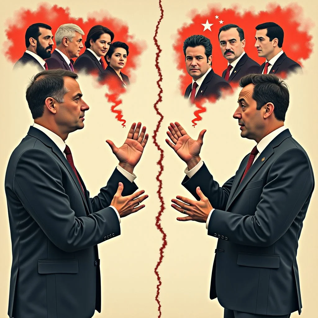 Gráficos de votos divididos y ideologías opuestas en exhibición.