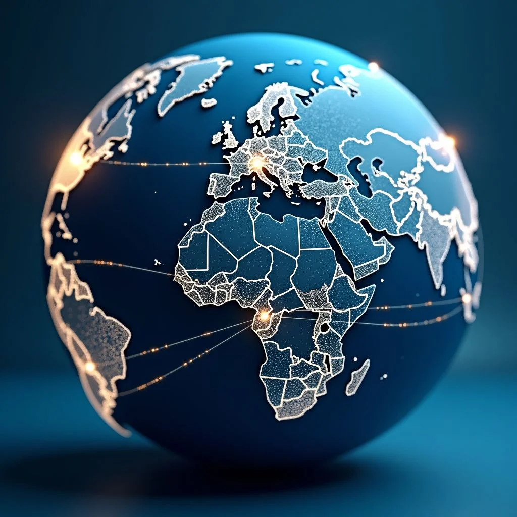 Une globe avec des liens de chaîne d'approvisionnement affaiblis entre les hubs.