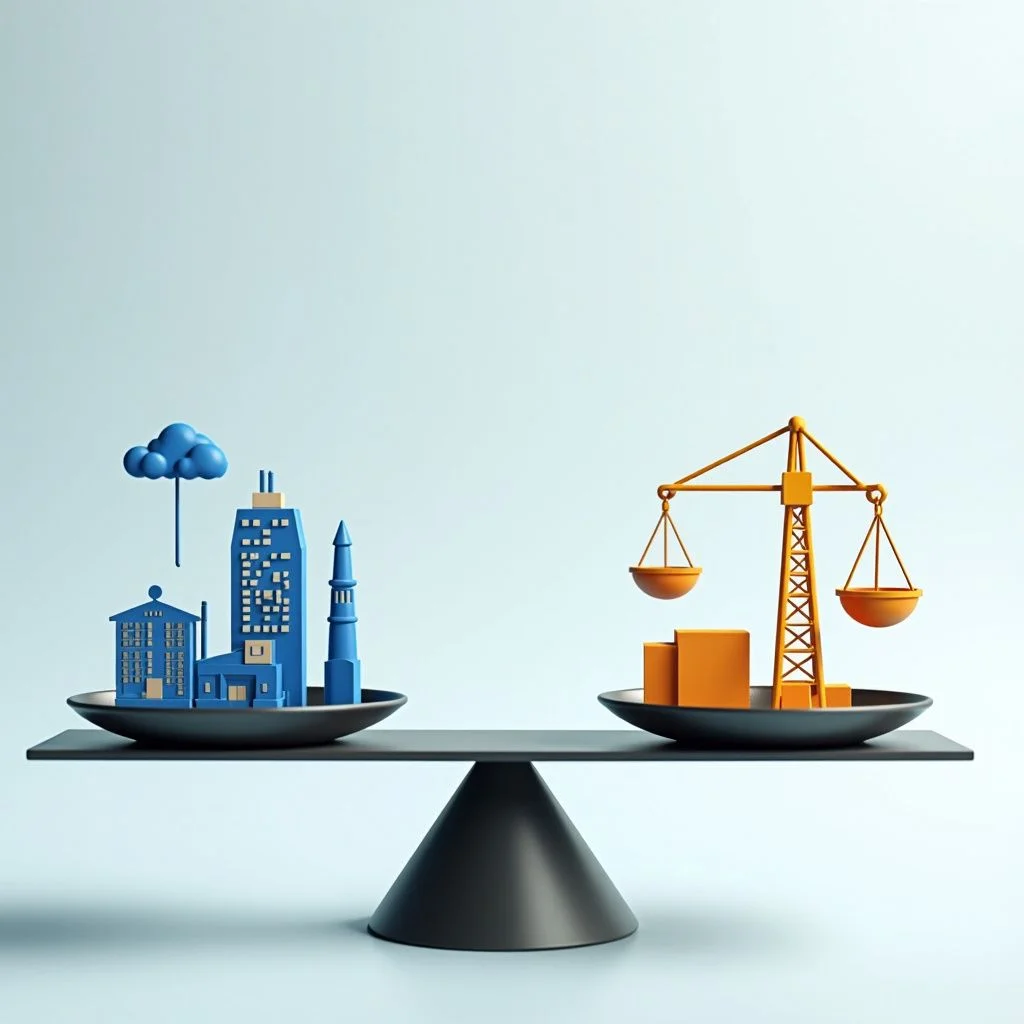 Une balance à l'équilibre avec des outils de politique et des accords commerciaux mondiaux.