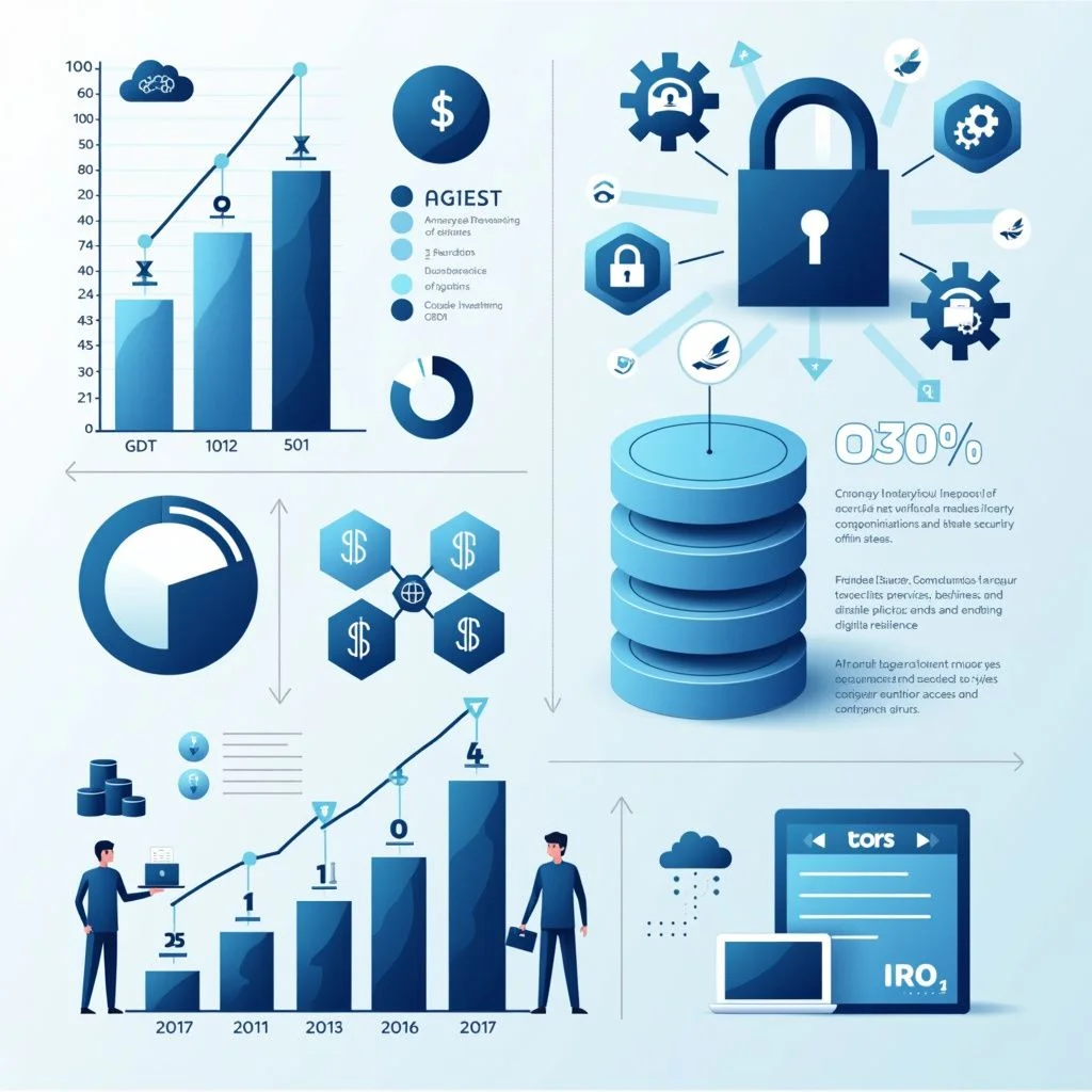 Graphiques et tableaux illustrant les investissements en cybersécurité et la protection des données.