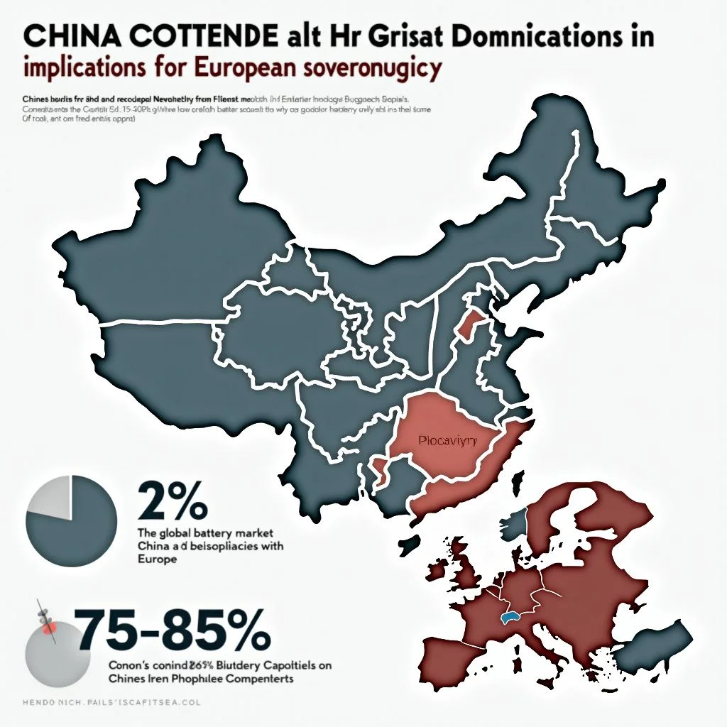 Un mapa y gráfico que ilustran la dominancia de la cadena de suministro de baterías de China.