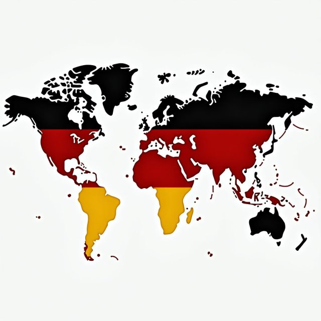 Un mapa del mundo con múltiples centros de poder y símbolos alemanes.