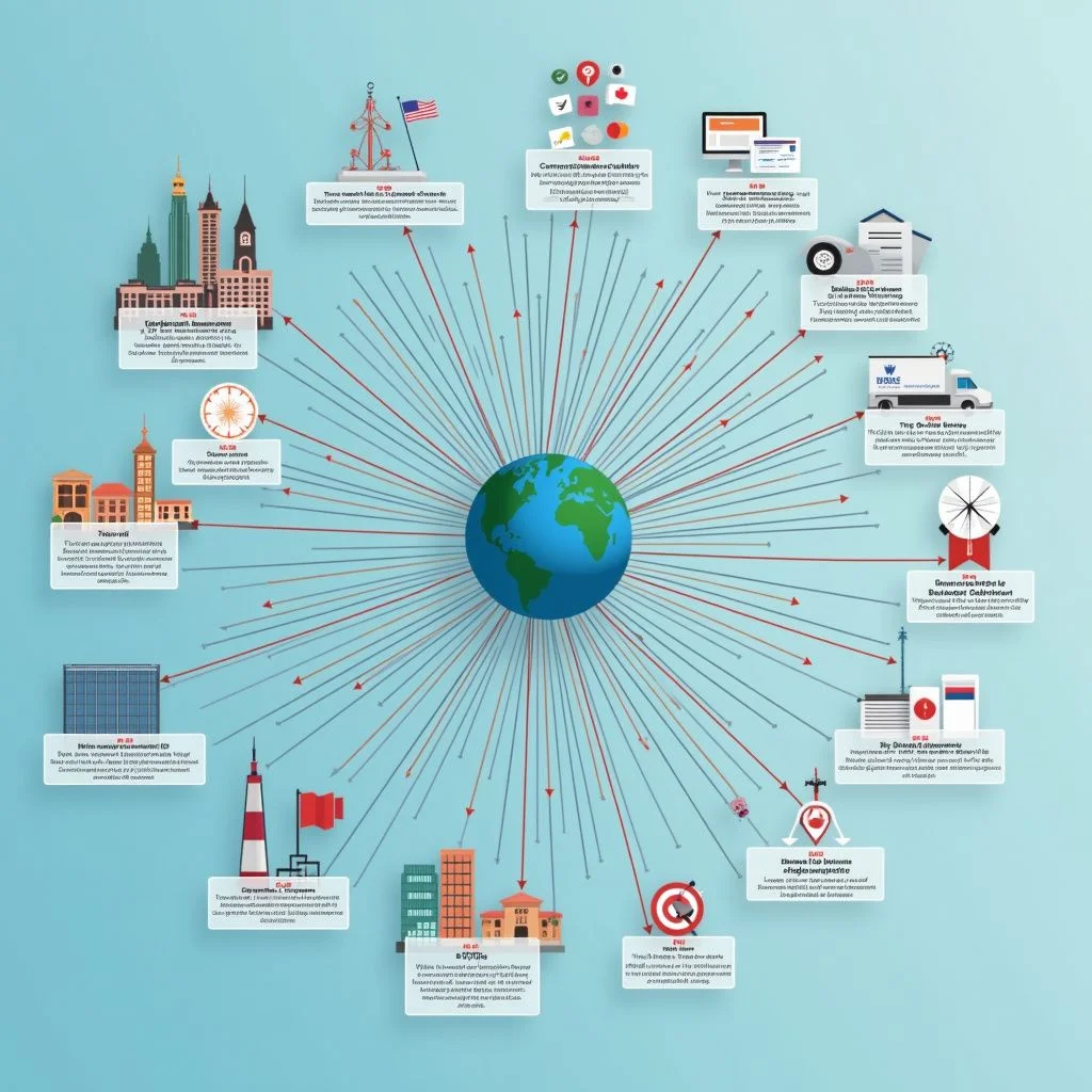 Un diagramme de réseau des initiatives démocratiques mondiales et des connexions.