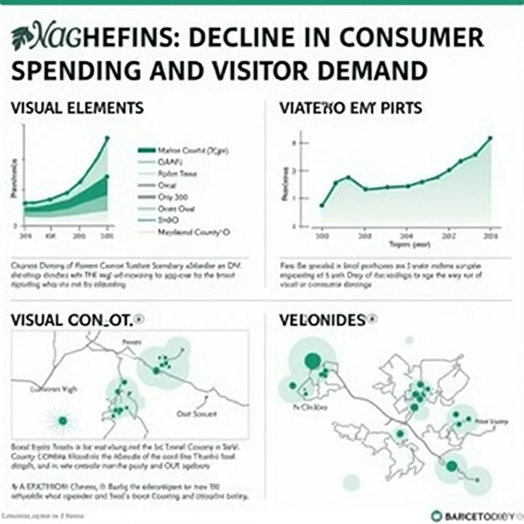 Les graphiques et les cartes montrent des tendances de dépenses des consommateurs et des visiteurs en déclin.