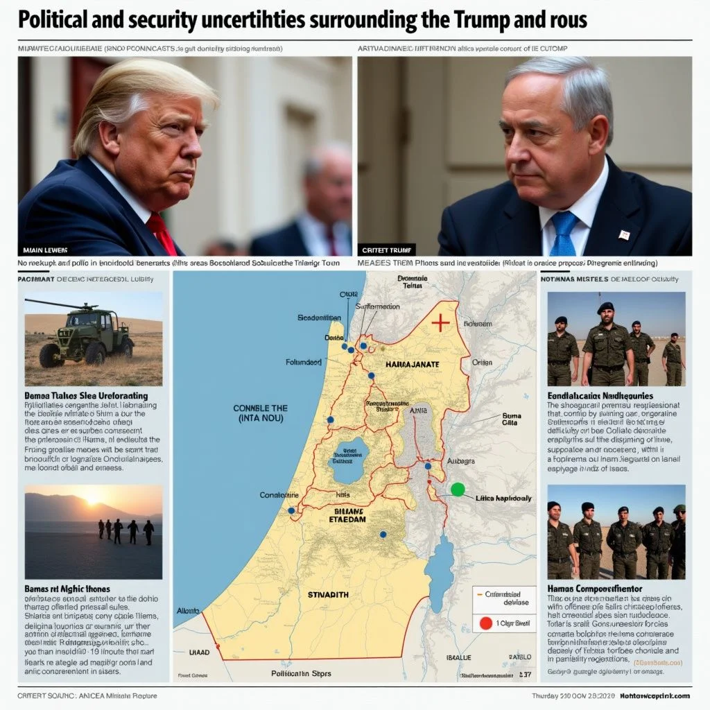 Photos de Trump et Netanyahu avec des cartes de conflit au Moyen-Orient.