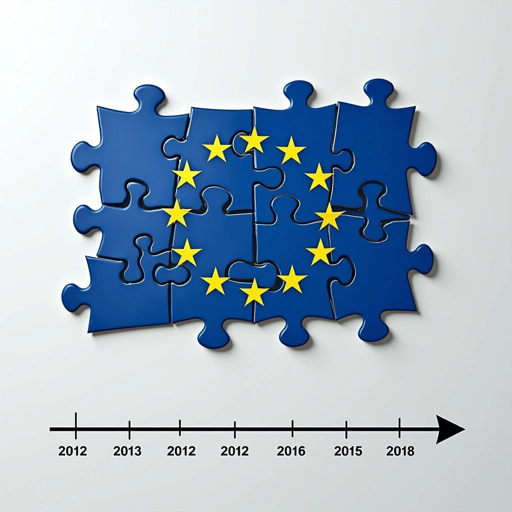 Un drapeau de l'UE fragmenté avec un calendrier d'intégration stagnant depuis 2022.