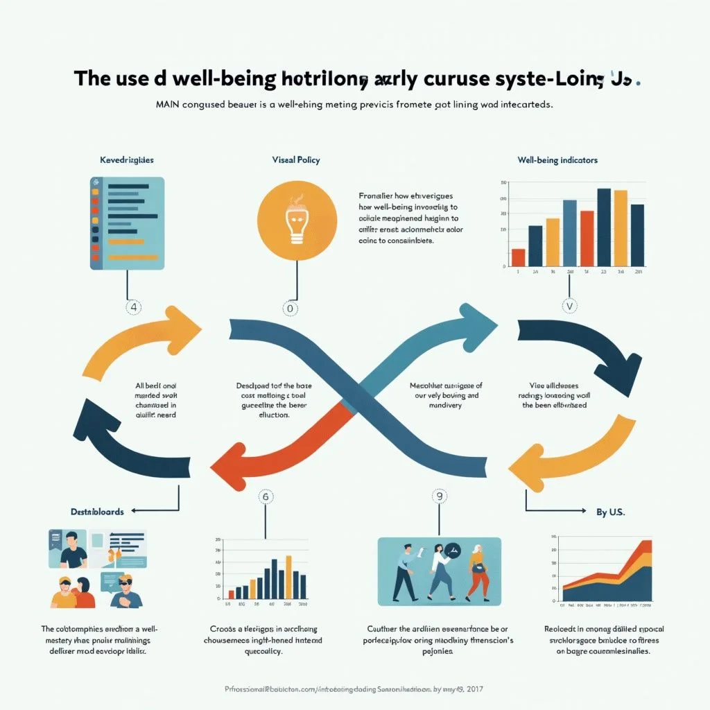 Les tableaux de bord et les diagrammes de flux illustrent bien les indicateurs de bien-être et l'analyse des données.