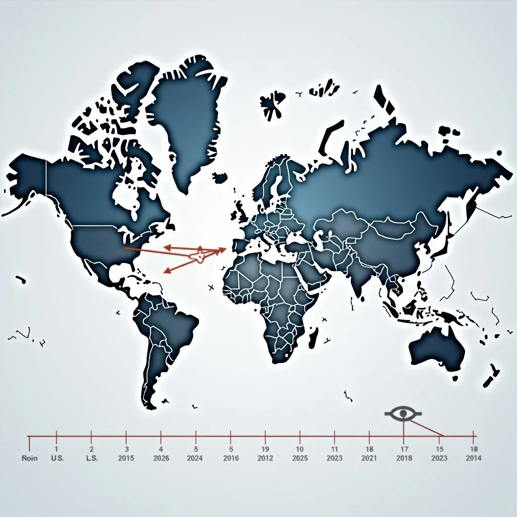 Un mapa que muestra el desplazamiento de la defensa transatlántica y la línea de tiempo de eventos clave.