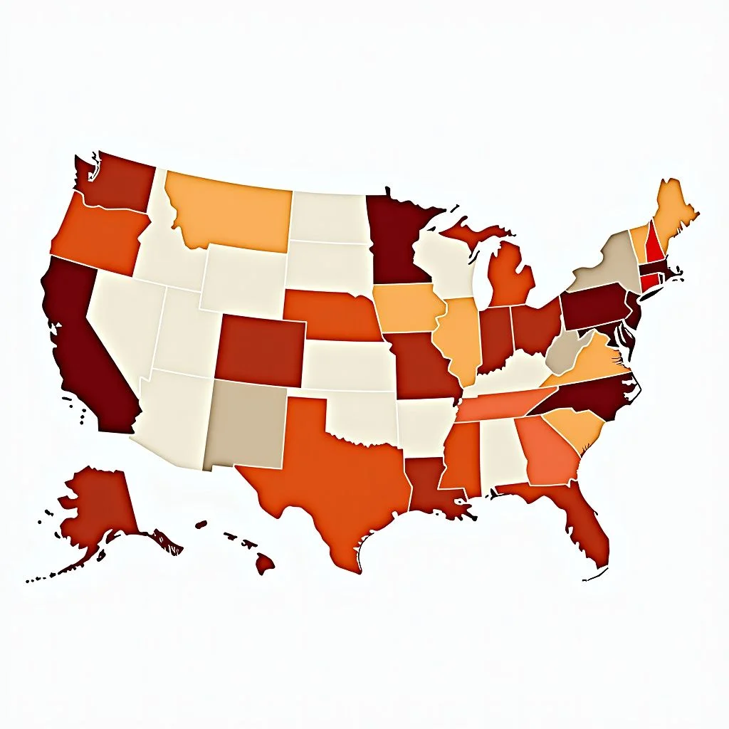 Une carte des États-Unis montrant les pertes d'apprentissage par les démographiques des districts scolaires.