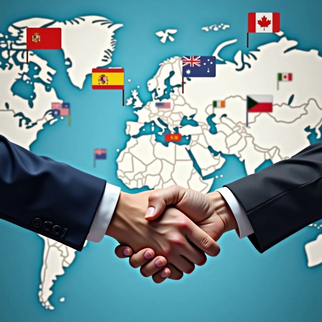 Drapeau des Nations Unies et diplomates aux forums de coopération internationale.