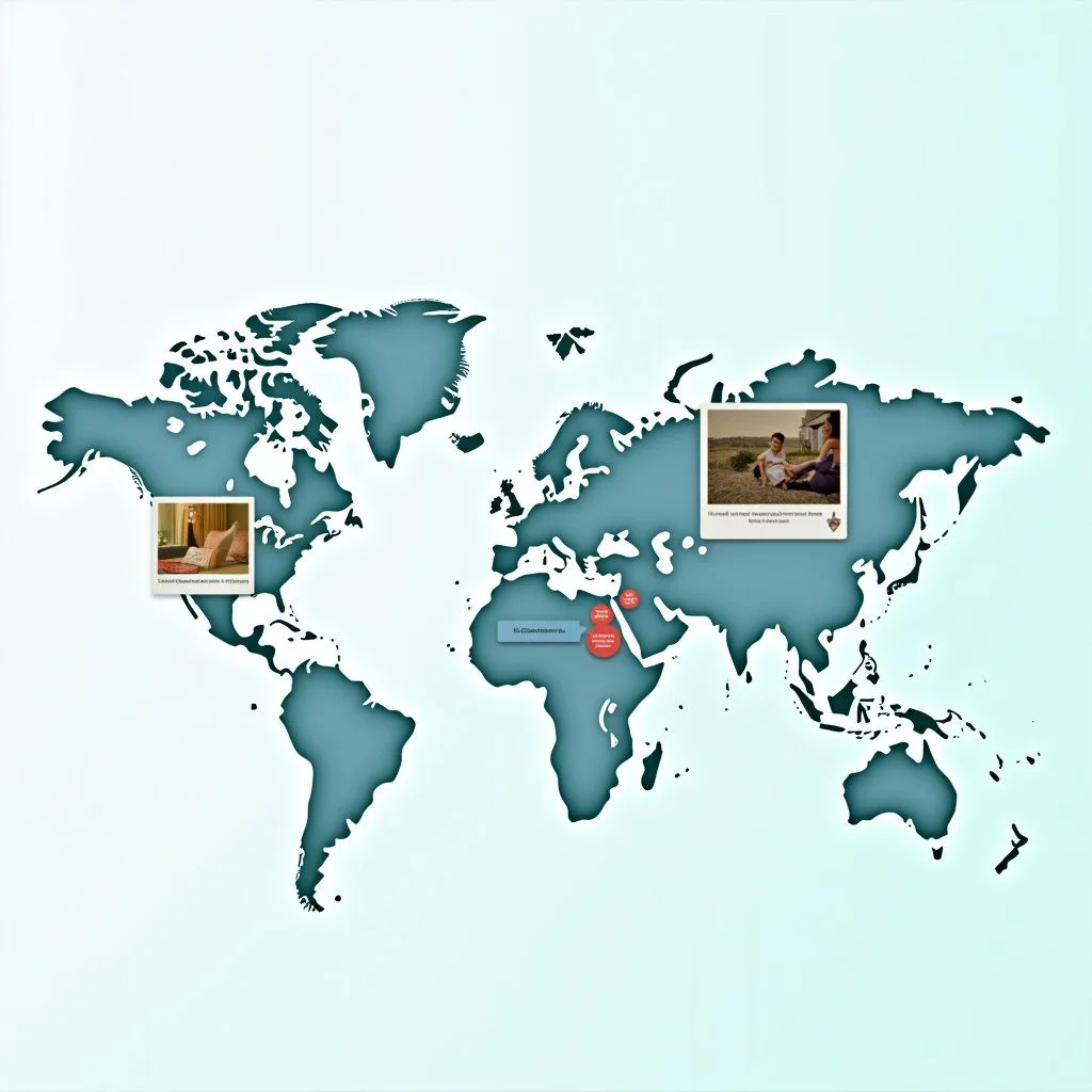 Les cartes mondiales et les icônes illustrent les efforts de coopération internationale.